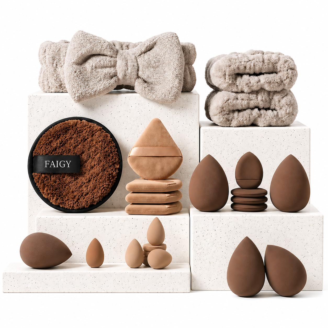Faigy 20 Piece Beauty Puff Collection with Headband and Clean Sponge | Pink, Purple, Beige & Bright Sets | Face Blender Kit for Cream, Liquid & Powder | Aesthetic and Functional Makeup Tool (Multicolor)-picture-28