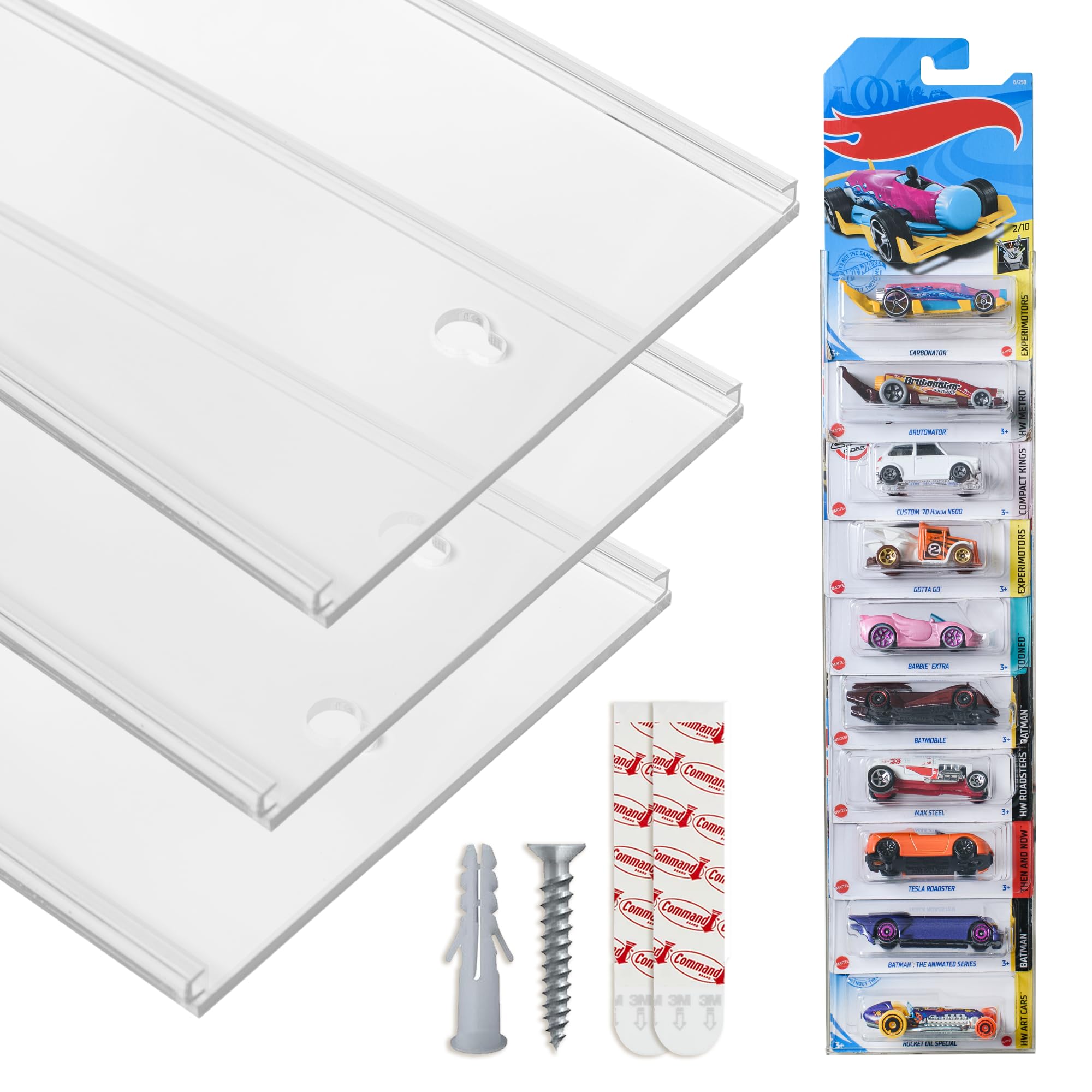 Acrylic Model Car Display Case Wall Mount-Holds Up To 30 Cars-Compatible with Hot Wheels Matchbox Packaged Cars-Diecast Blister Packed Toy Car Organizer Display Shelf Rack Wall Storage(3-Pack)