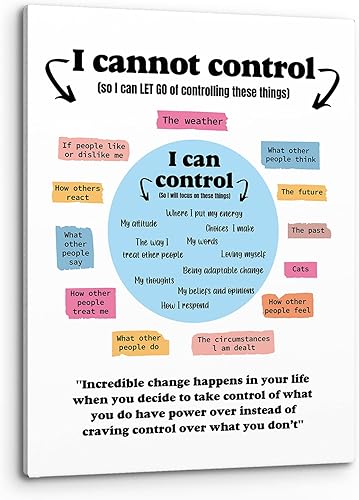 PHAMTE Arte de pared con texto en inglés What I Can and Cannot Control de Salud mental con texto en inglés What I Can and Cannot Control, póster