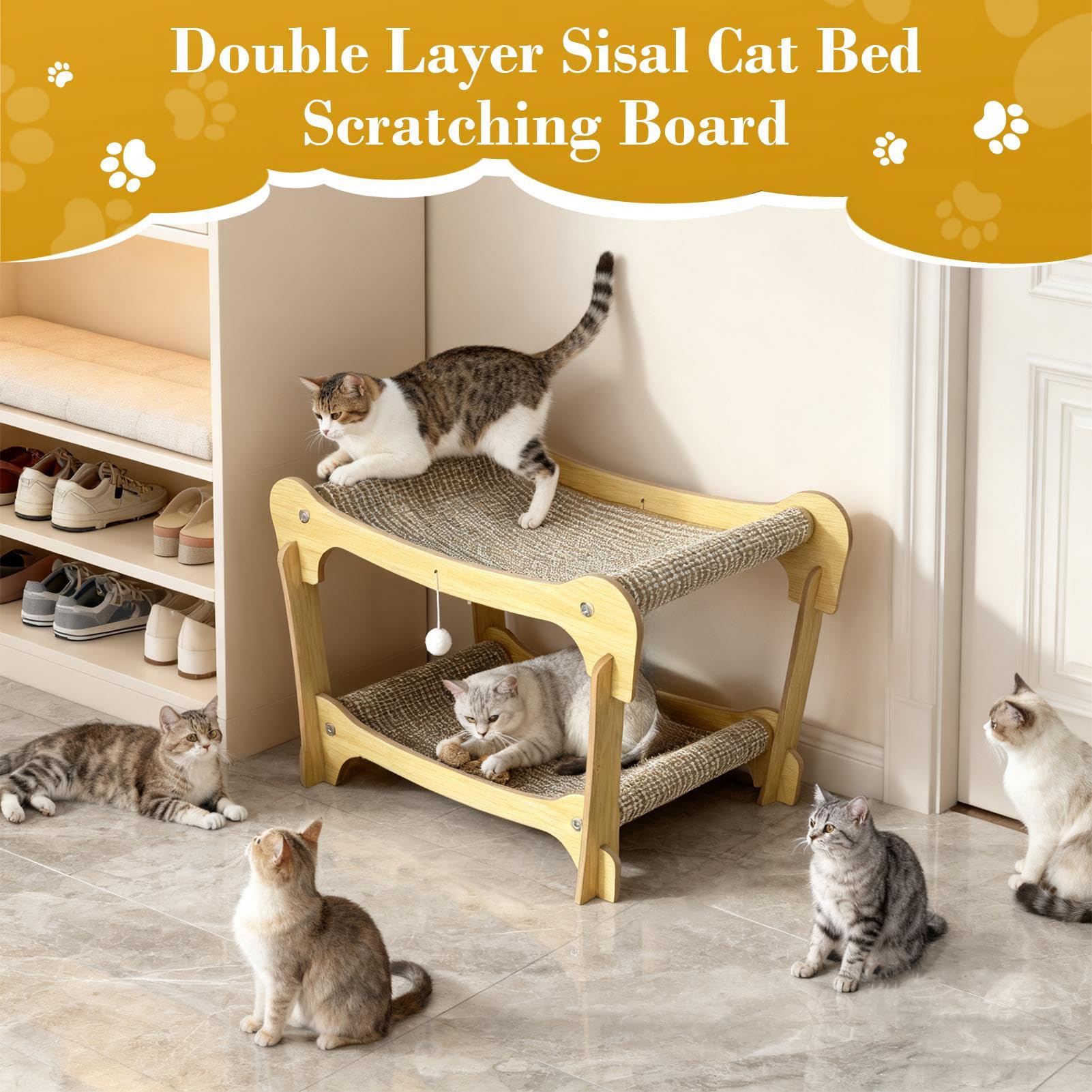 Tappetino Graffiatoio per Gatti Letti Graffiato Doppio Strato in Sisal per | Cuccetta per Forniture per Animali Domestici Casa Appartamento Porta Parete Tappeto