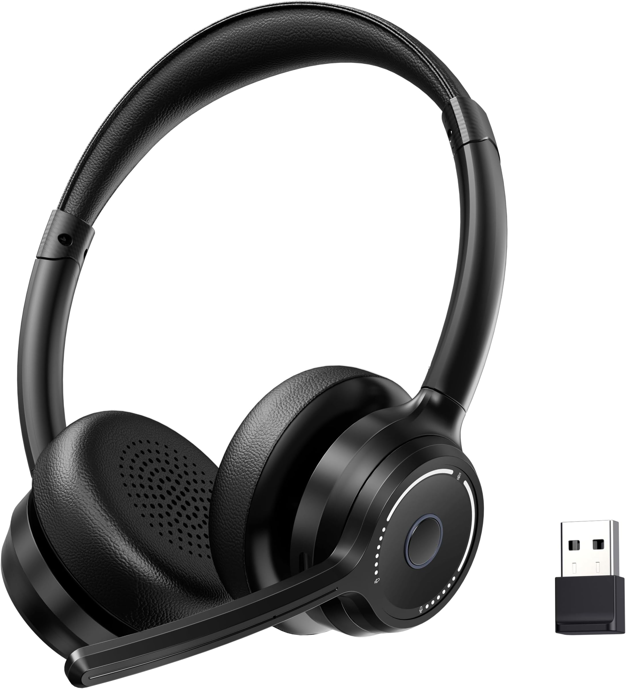 Bluetooth Headset, Wireless with Noise Cancelling Microphone for Work, On Ear Headphones with USB Dongle and Mute Mic for Computer, Office Headset for Work, Call Center