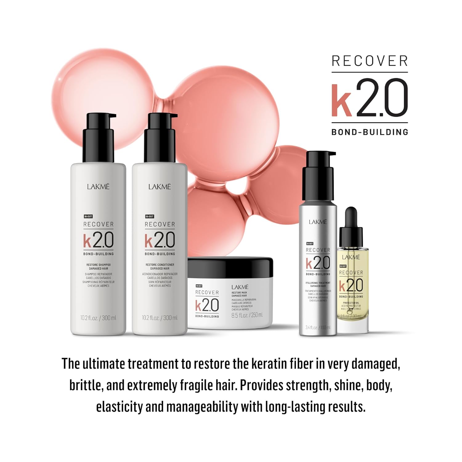 Lakmé K2.0 Recover Restore Shampoo, Repairing Shampoo for Dry Damaged Hair, Strengthens and Protects Fibers, Sulfate Free, Color Protection, 10.2 Fl Oz - Image 9