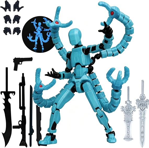T13 Action Figure, Assembled Dummy 13 Action Figure, T13 3D Printed Toy - Premium Action Figure with 4 Claws Robot for Science Fiction Lovers Blue - Glow in the Dark, 5.2