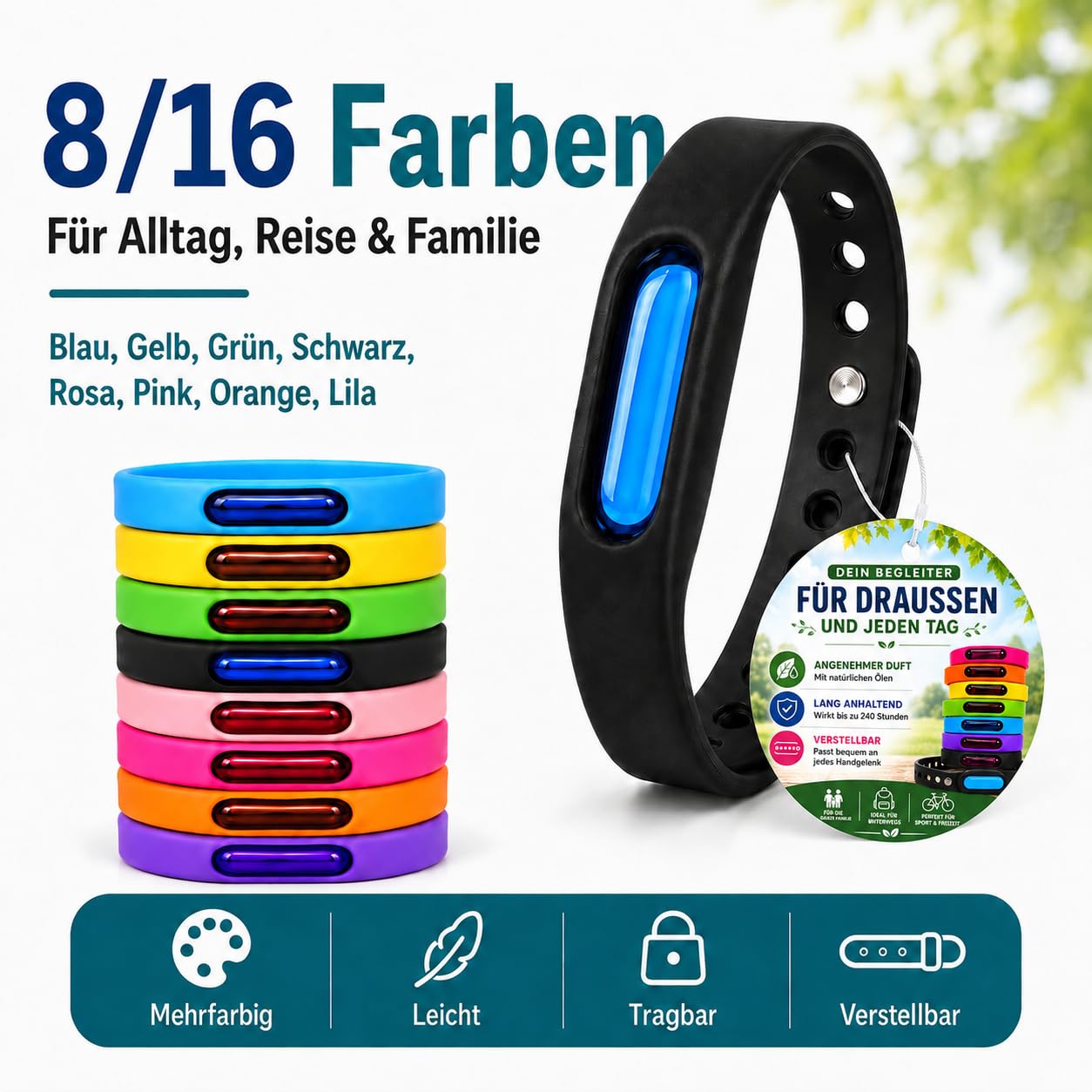 Bronoir Kinder & Erwachsene Verstellbares Silikon Abwehrband Wasserdicht für Camping Outdoor
