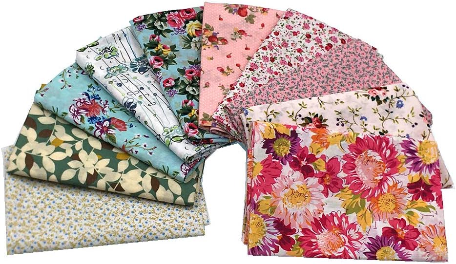RayLineDo10 Pcs Different Pattern Multi Color 100% Cotton Poplin Fabric Fat Quarter Bundle 18" x 22" Patchwork Design Patchwork Fabric for Patchwork
