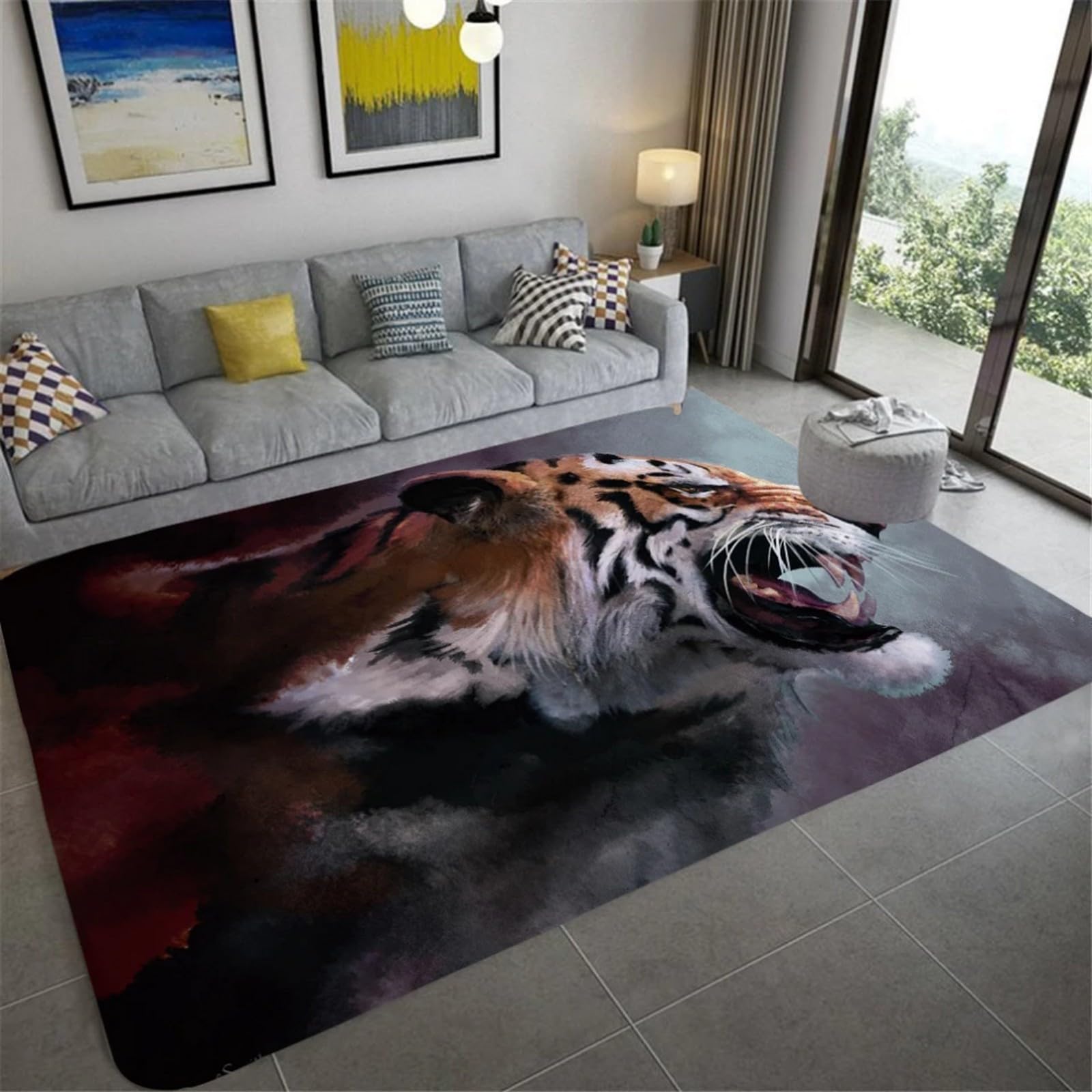 Tapis de salle de jeux tigre 3D 120x160 cm lavable et antidérapant