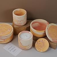 Vista 3 de 4Pcs Candle Jar Silicone Molds Set, Jars and Bottles with Lids Container Moulds, Striped Round Pot Molds for Making Uv Epoxy Plaster Concrete