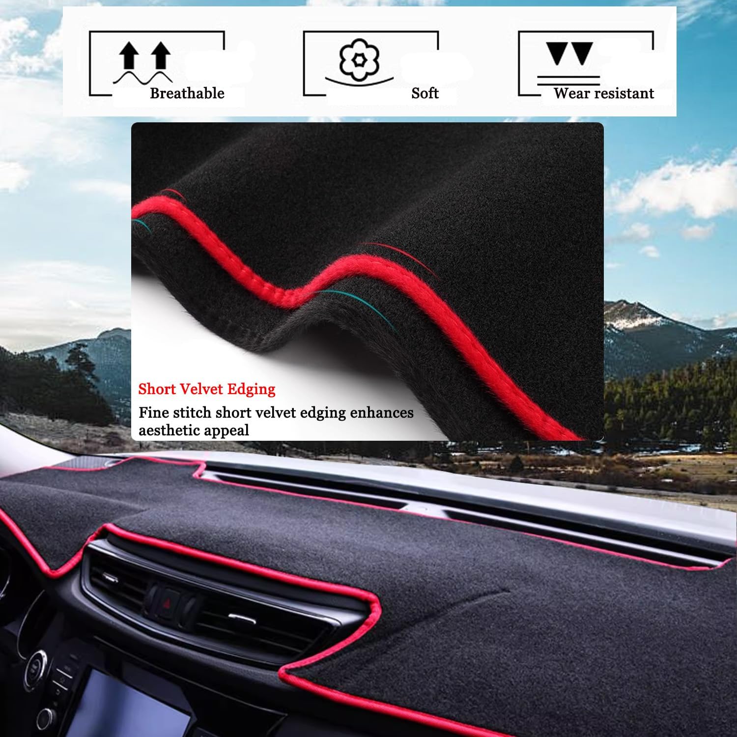 Blazeray Dashboard Cover Dash Cover Mat Pad Carpet Custom Fit for Nissan Rogue 2014 2015 2016 2017 2018 2019 2020 Accessories Anti-Skid Center Console Protector Cover Mat(Red Edge)