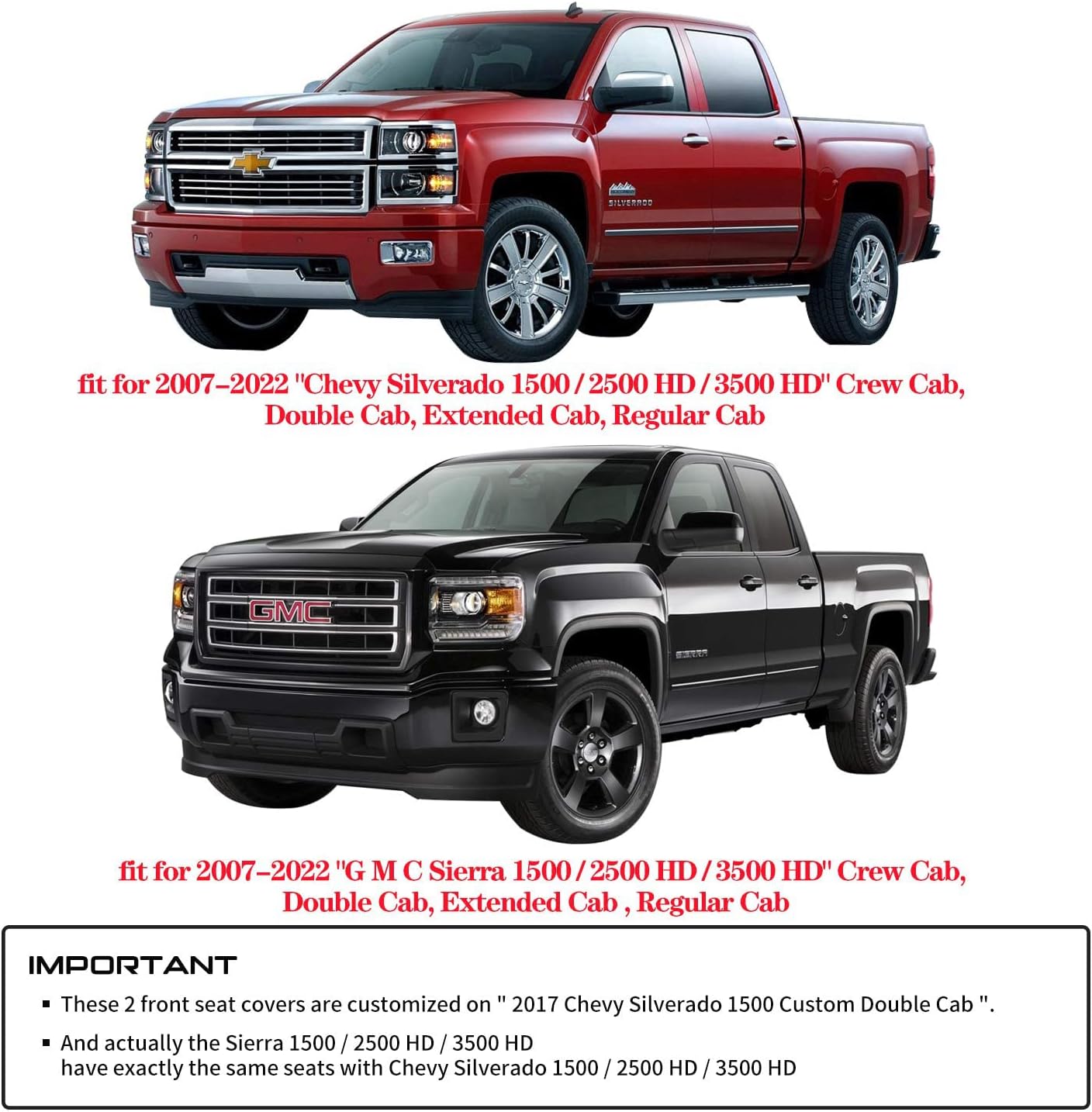 One-Day Sale: Up to 60% Off Aierxuan Chevy Silverado GMC Sierra Car Seat Covers Full Set with Waterproof Leather, Fit for 2007-2022 1500/2500 HD / 3500 HD Crew,Double,Extended Cab or Pickup Truck(Black and Red) Holiday Deals 🛒 Aierxuan Chevy Silverado GMC Sierra Car Seat Covers Full Set with Waterproof Leather, Fit for 2007-2022 1500/2500 HD / 3500 HD Crew,Double,Extended Cab or Pickup Truck(Black and Red)