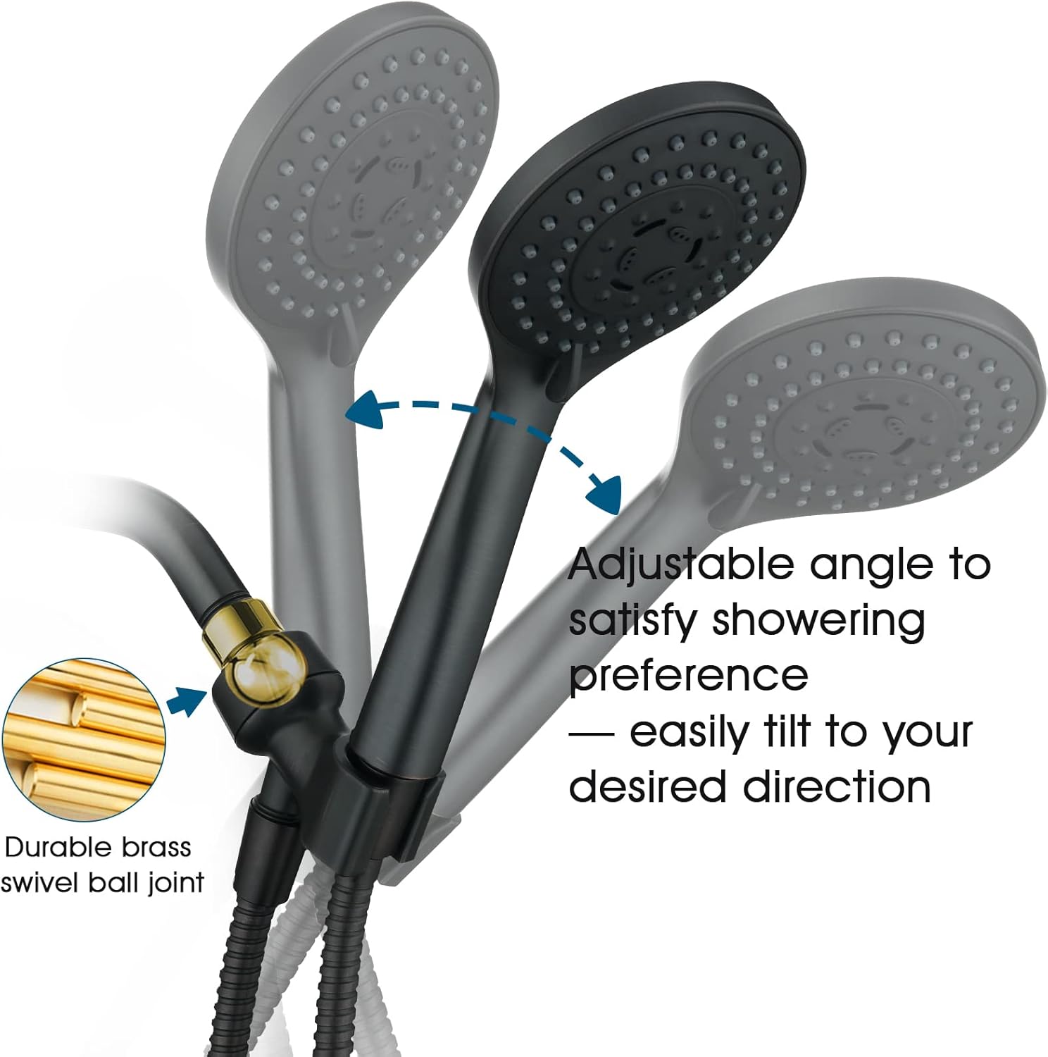 BRIGHT SHOWERS 5 Spray Settings Handheld Shower Head Kit and Matching 6" Shower Arm Brass Shower Pipe Arm