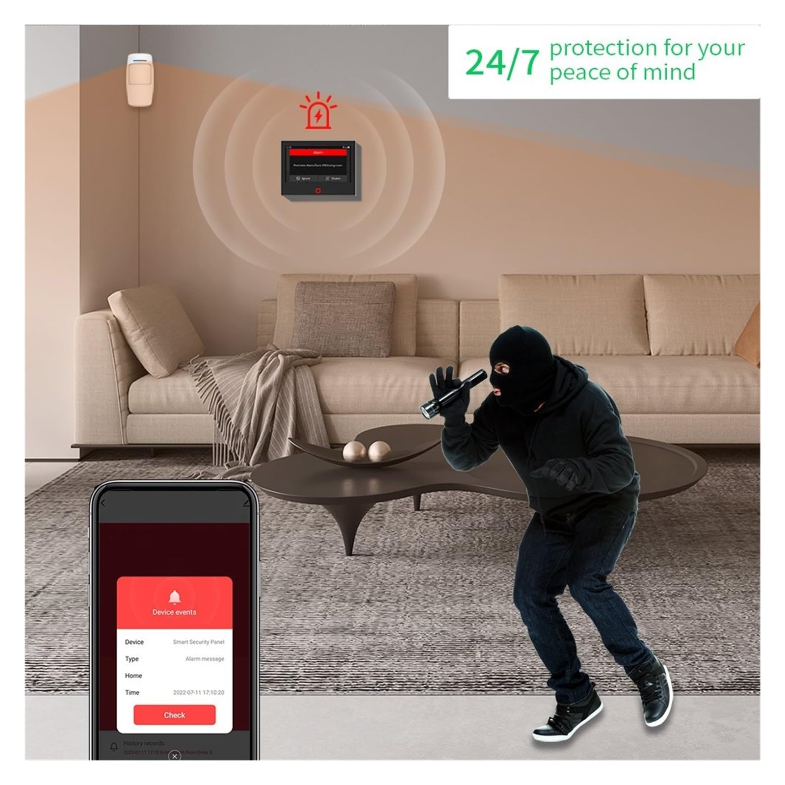 Sistema di Allarme di Sicurezza Domestica, Smart Alarm di Allarme HD da 7 Pollici Wireless 4G Tuya Home Security Protection Funziona con Il Telecomando App(Set-A Alarm Panel)