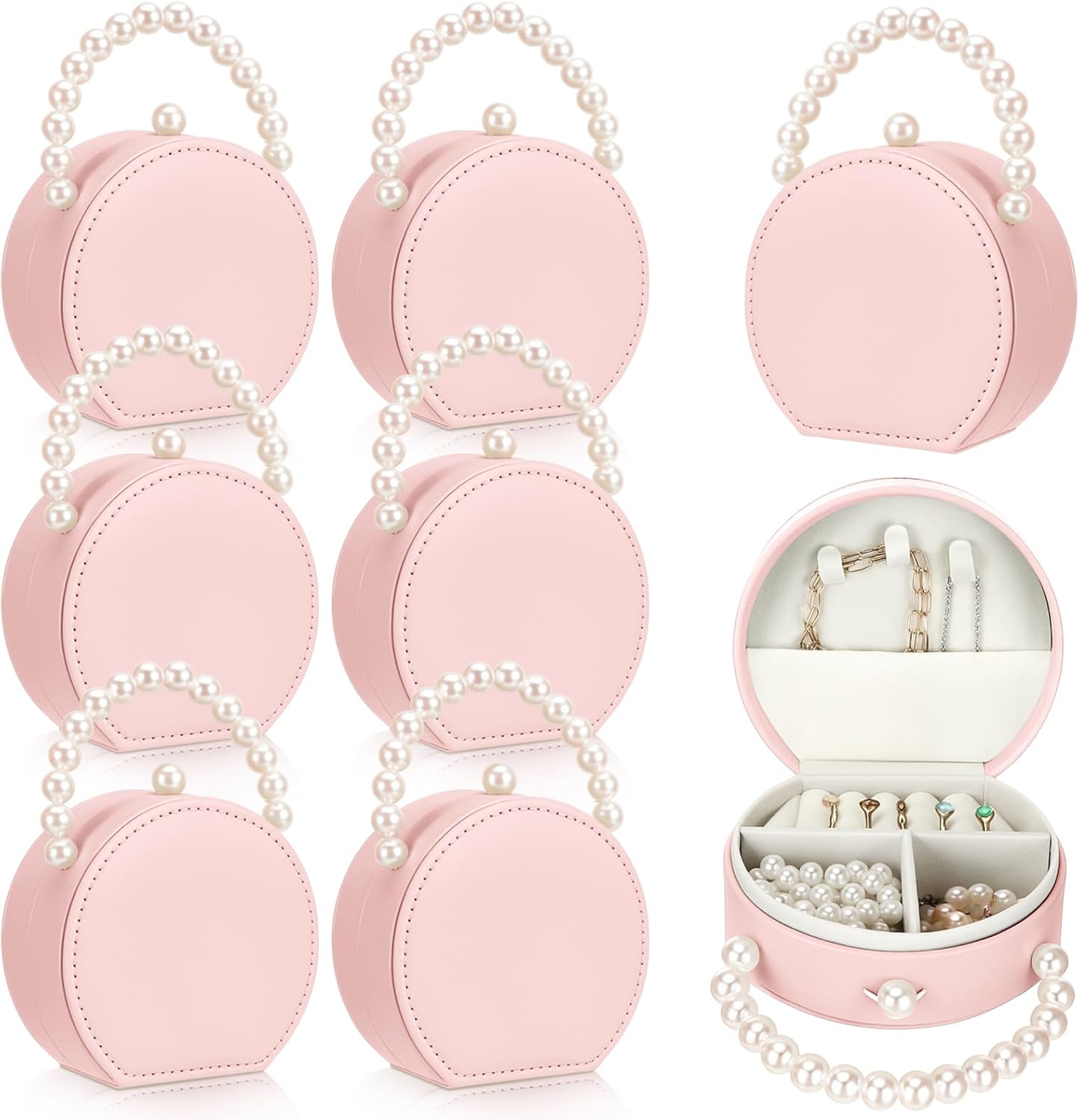 Weysat 8 Pack Travel Jewelry Case Gifts Box Bulk Mini Bridesmaid Jewelry Box Earring Storage Organizer Women Proposal Gifts(Pink)