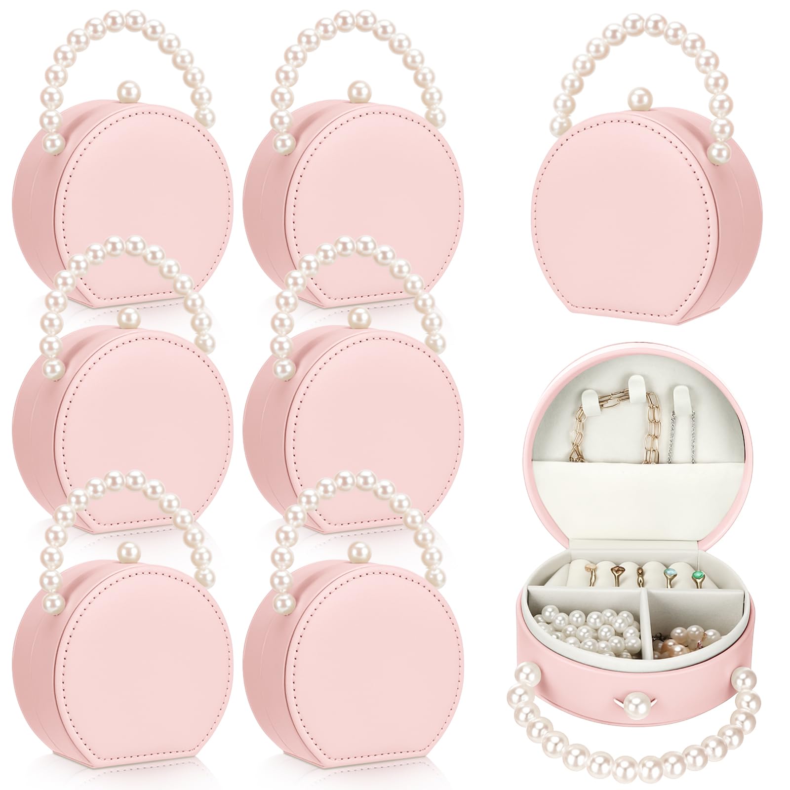 Weysat Paquete de 8 joyeros de viaje a granel para dama de honor, organizador de almacenamiento de aretes pequeños para mujeres, regalos de propuesta (rosa, cuero)