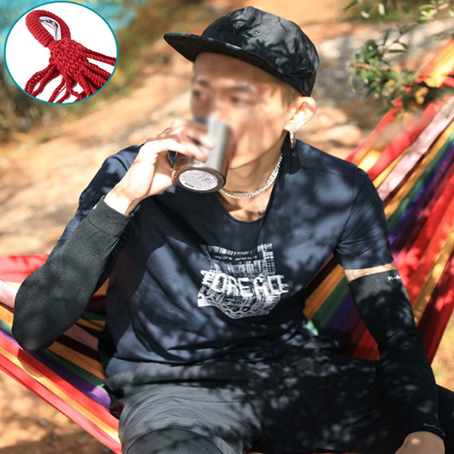 Hamak Ultralekki, Hammock Przenośny druk hamakowy Wiszące krzesło Regulowane haczyki Łatwe do przechowywania na dziedzińcu ogrodowym Balkon Camping Travel na Kemping, na Zewnątrz(Pink)