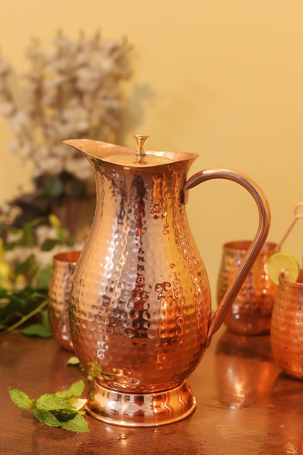 Bold & Divine Pure Copper Water Pitcher, Copper Pitcher with Lid, 100% Copper Water Jug, Copper Water Jug