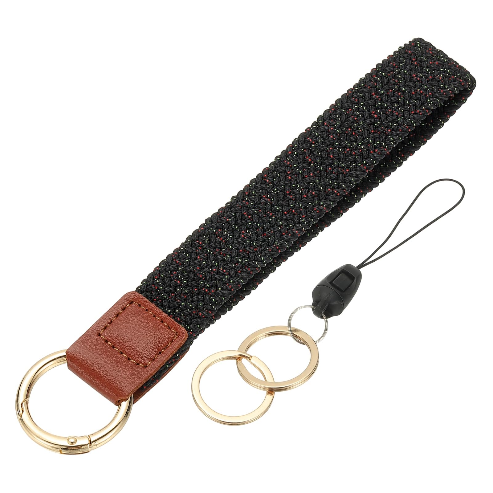 PATIKIL Keychain Wristlet, Cute Keychain Stretchy Woven Wrist Lanyard Strap Key Ring Car Keys Chain Accessories Hooks for Women Men Wallet ID Badges Card, Black with Colorful Dots