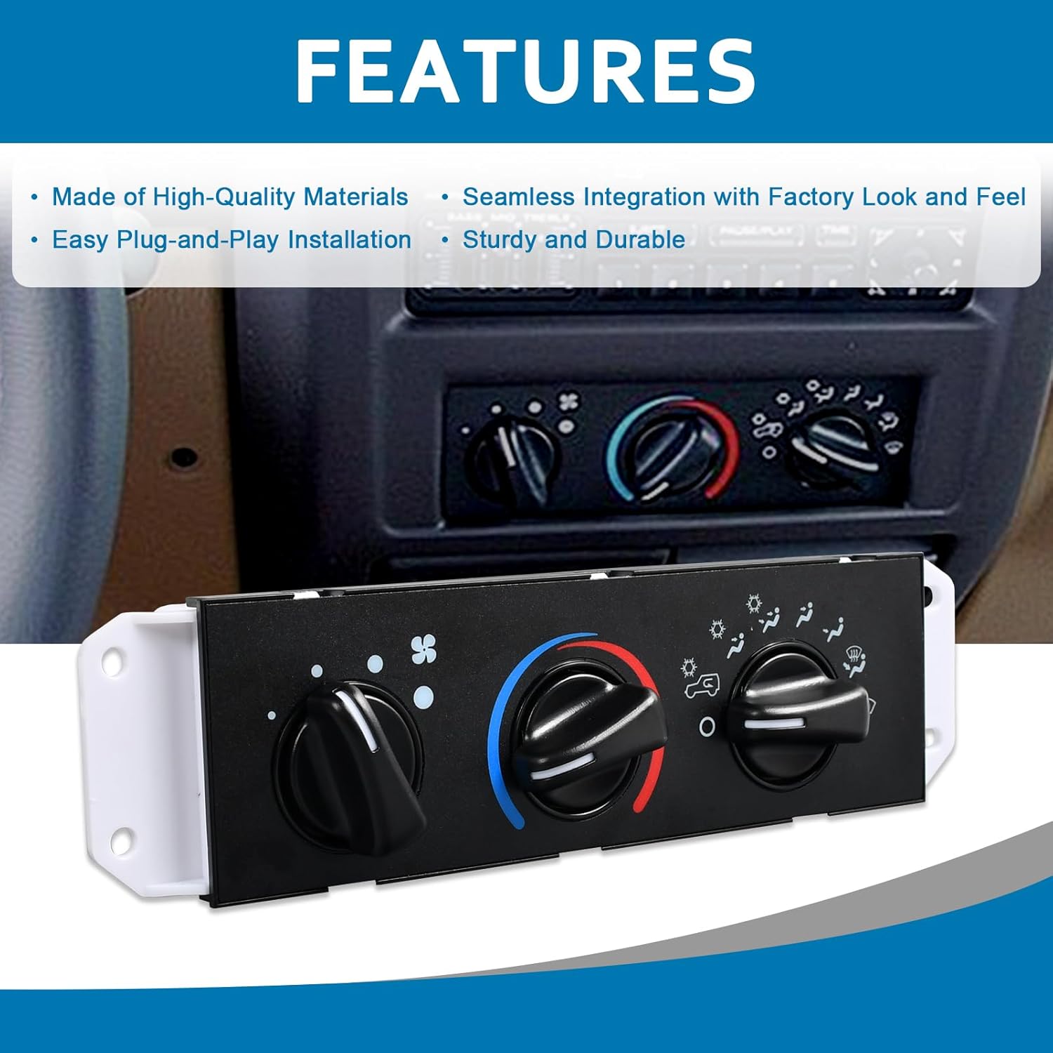 Front A/C Heater Climate Control Module Panel Compatible with 2005-2006 Jeep Wrangler Rubicon, SE, Sport, Unlimited, Unlimited Rubicon, X 2.4L L4 4.0L L6 Gas Replace# 55056558AA, 55056558AB