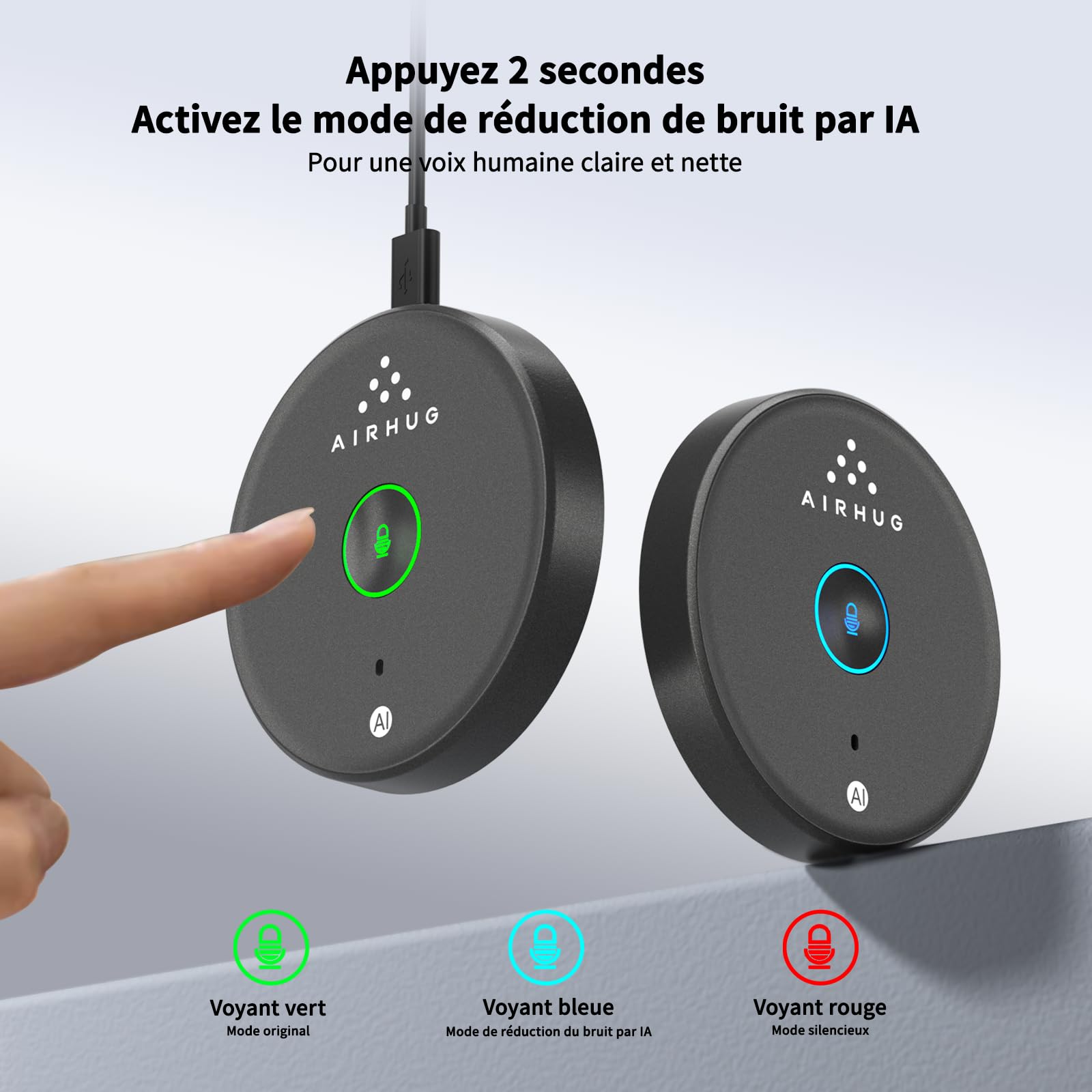 Microphone USB sans haut-parleur, microphone d'ordinateur de bureau, bouton muet avec indicateur LED, réduction du bruit AI, microphone externe omnidirectionnel Plug & Play pour ordinateur portable