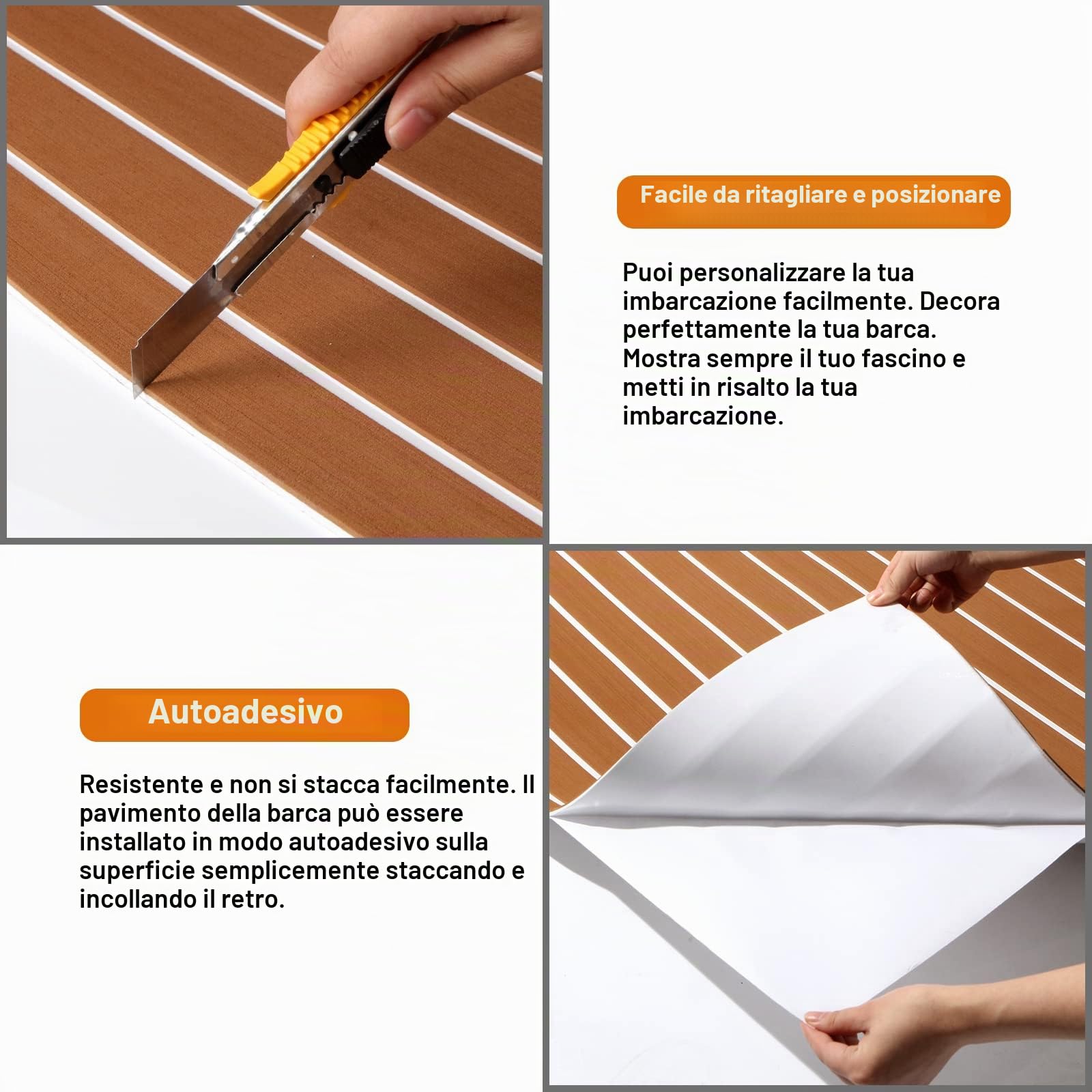 Teak Sintetico Marino,Eva Tappetino Antiscivolo per Barca,Pavimentazione in Barca, 240 x 90 cm Autoadesivo Tappeti per Barca Yacht Kayak Vela RV