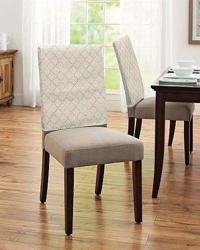 Miniatura 4 de Paquete de 4 fundas de respaldo de silla de copo de nieve de Navidad azul para sillas de comedor, agujas de pino blanco y gris, funda extraíble