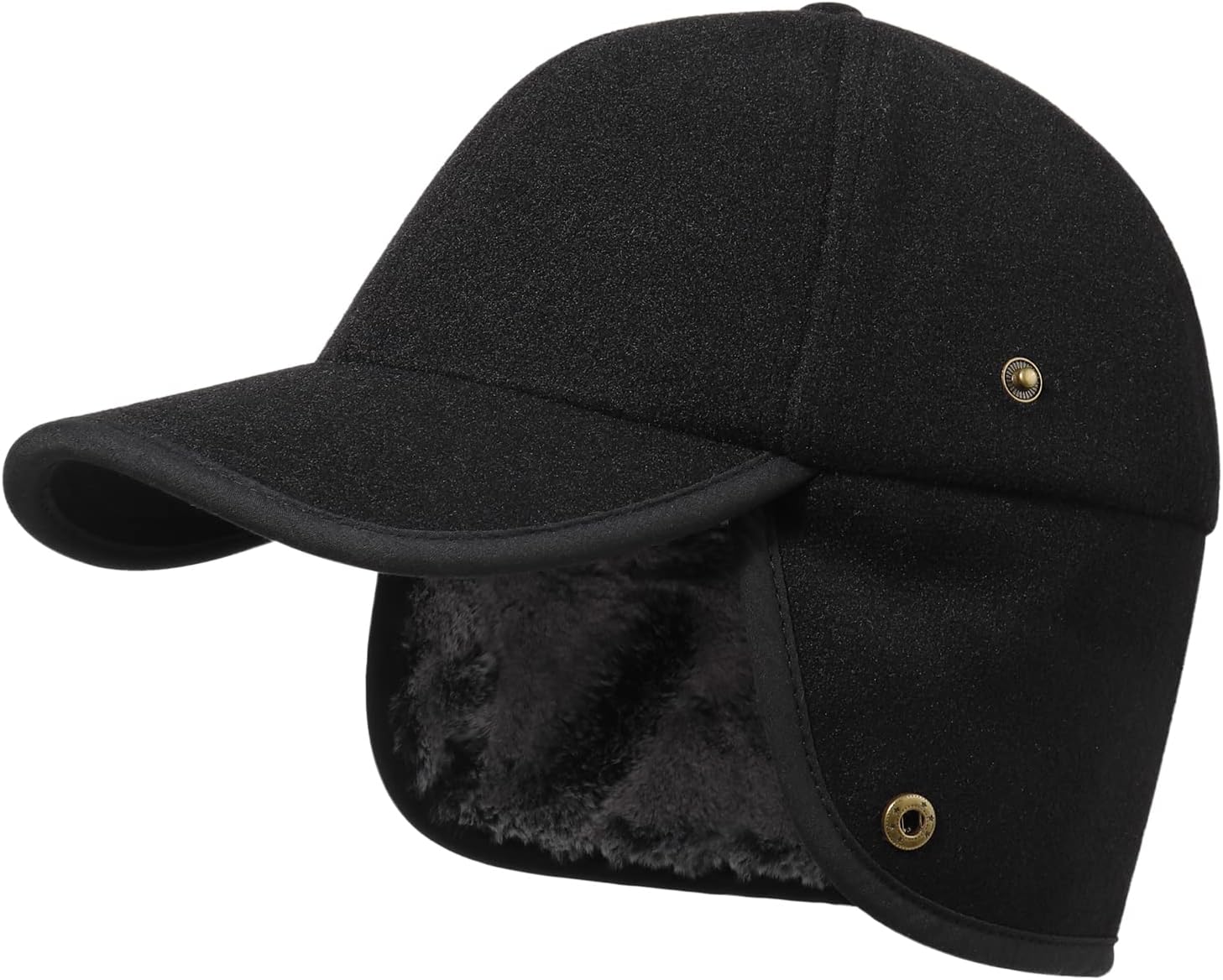 Gisdanchz Faux Fur Linen Wool Blend Baseball Cap with Folding Ear Flap, Super Warm Winter Cap for Cold Weather