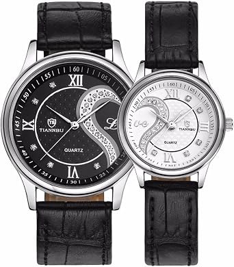 DREAMING Q&P Valentine's Romantic Pair His and Hers Wrist Watches for Couple Men Women Ultrathin Leather Set of 2
