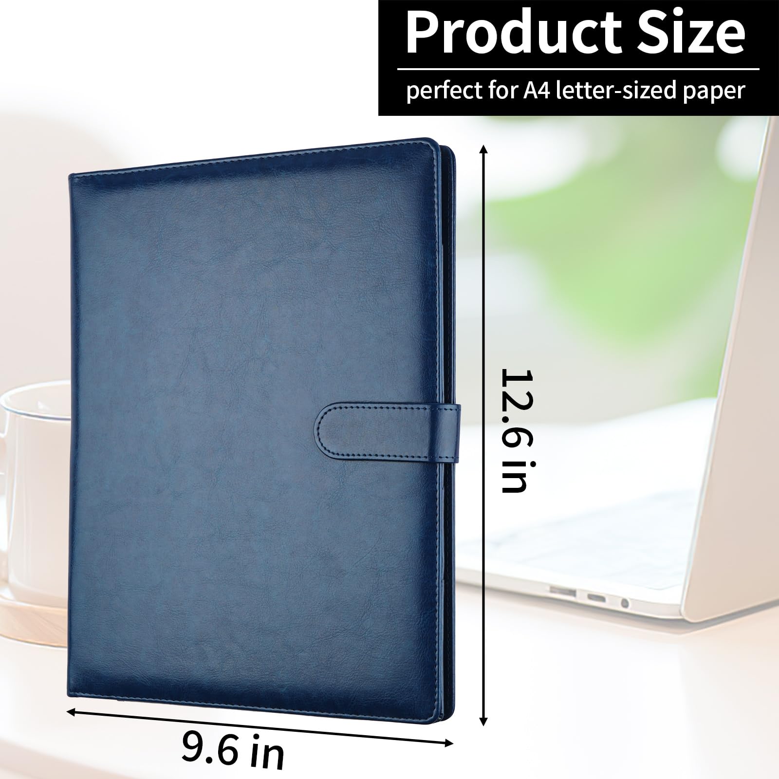 Professional Padfolio with Clipboard, Faux Leather Portfolio Folder Binder, Legal Pad Holder for A4 Letter Size Notepad, Resume, Writing Pad, Ideal Organizer for Business Office Conference (Blue)