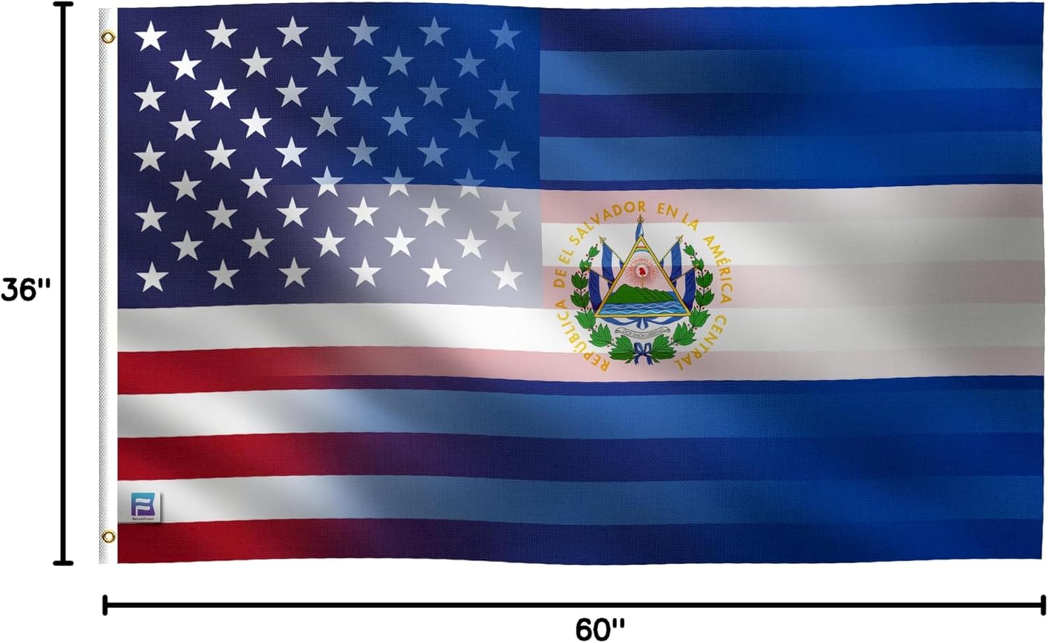 3x5 ft Salvadoran American Hybrid Flag: 100% Polyester Banner, Brass Grommets & Strong Canvas Header, For Use Outdoor or Indoor