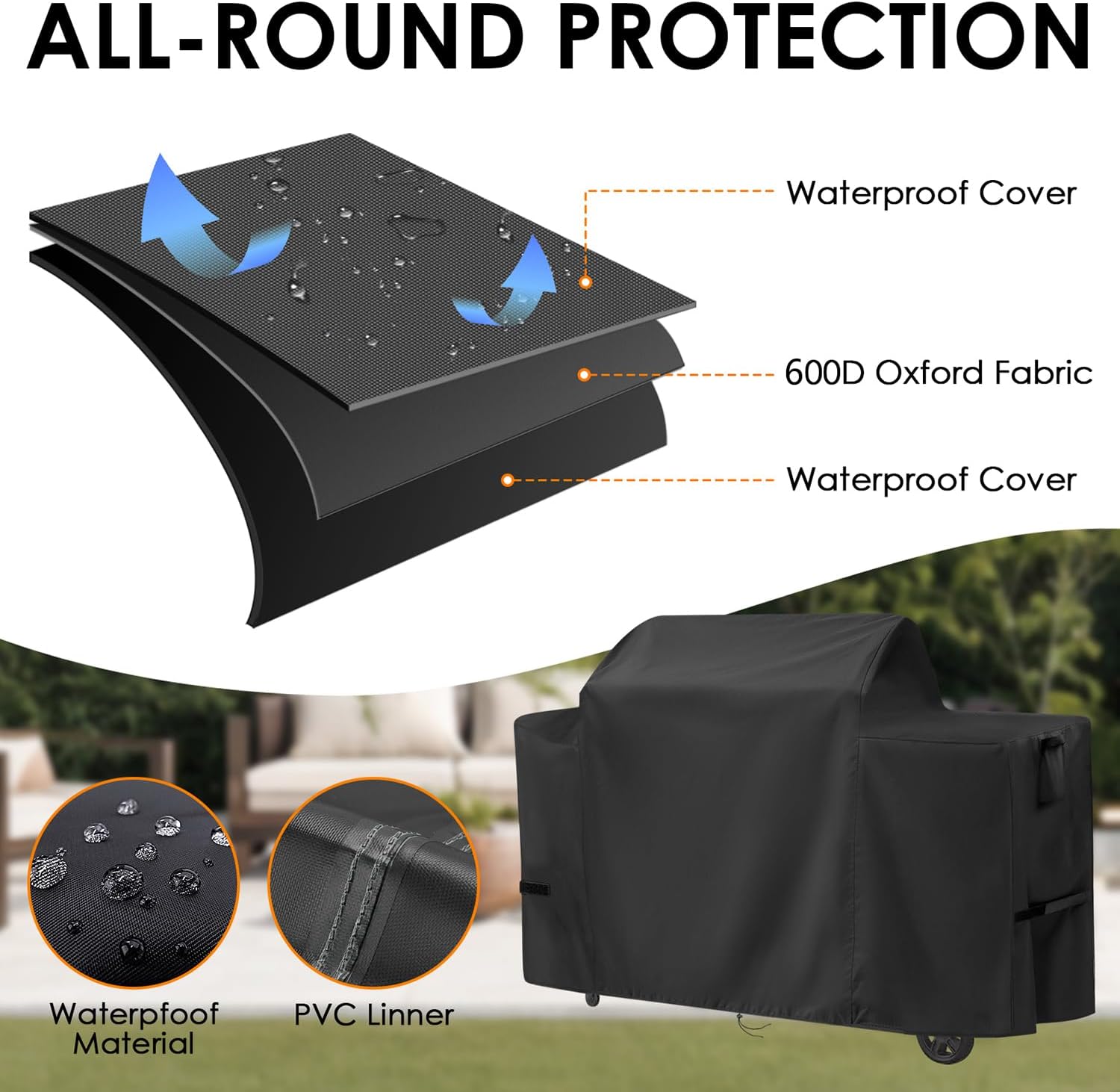 Grill Cover for Traeger Woodridge Pro/Elite, 600D Waterproof Cover for BAC775 Traeger Woodridge Grill, Pellet Smoker Grill Covers Accessory, 68" L x 28" W x 46" H