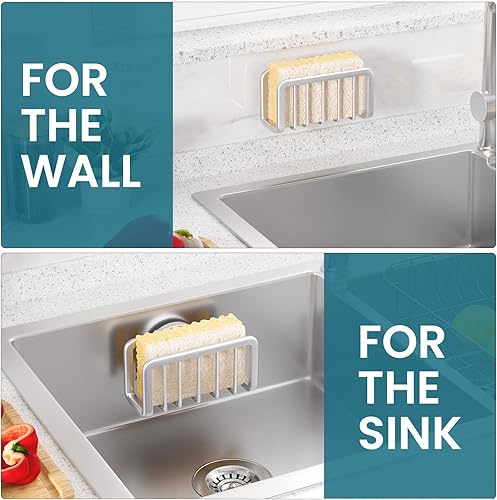 Miniatura 7 de TAILI Soporte para esponjas de fregadero de cocina con ventosa fuerte, organizador de fregadero de aluminio a prueba de óxido para esponjas, soporte
