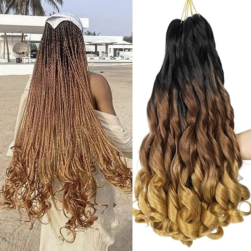 Cabello rizado francés trenzado de 24 pulgadas, 2 paquetes de cabello de ganchillo ondulado suelto negro preestirado 3.53 ozpaquete, extensiones de
