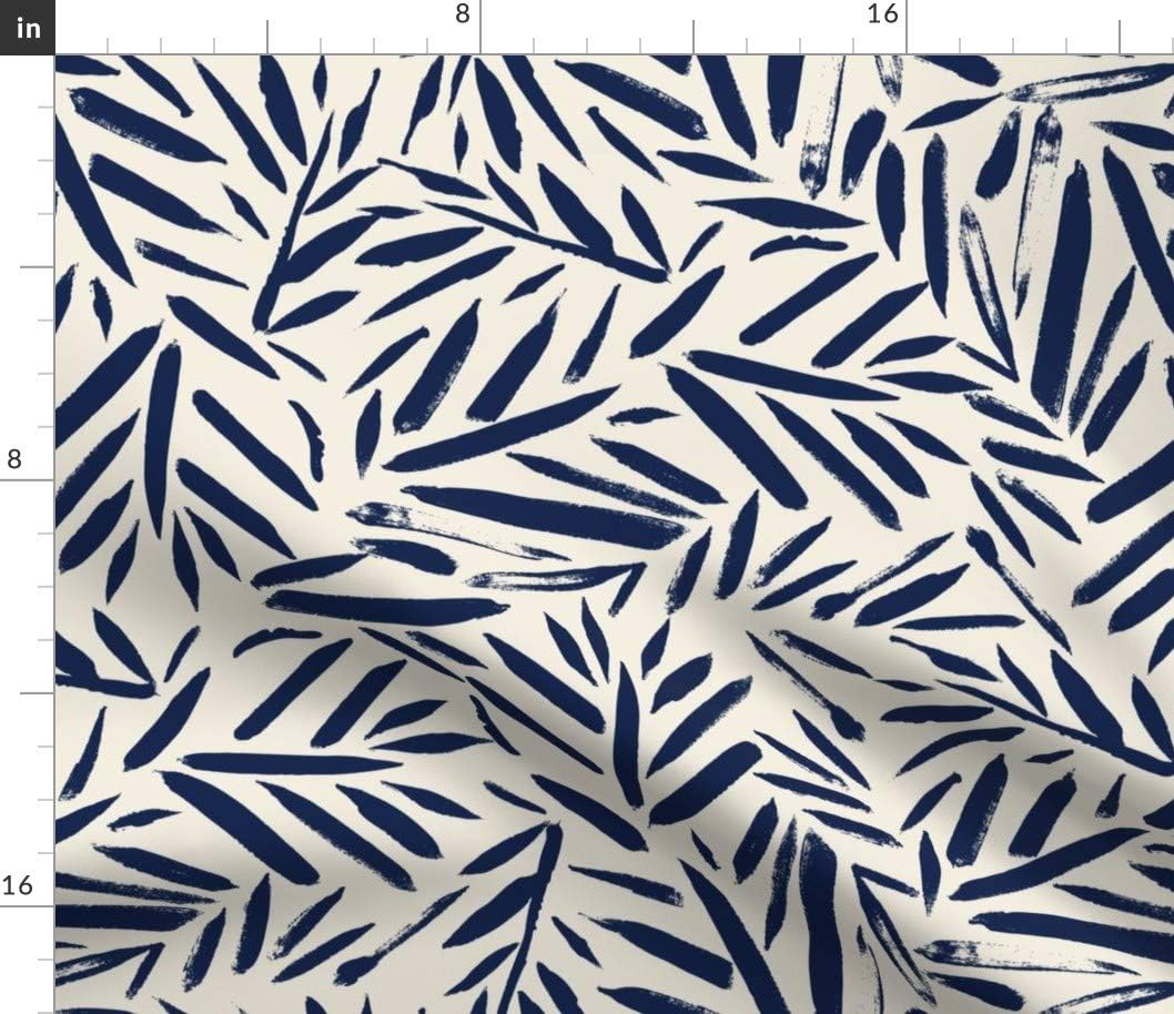 Spoonflower Fabric - Brush Leaves Navy Cream Botanical Texture Midnight Blue Printed on Petal Signature Cotton Fabric by The Yard - Sewing Quilting Apparel Crafts Decor