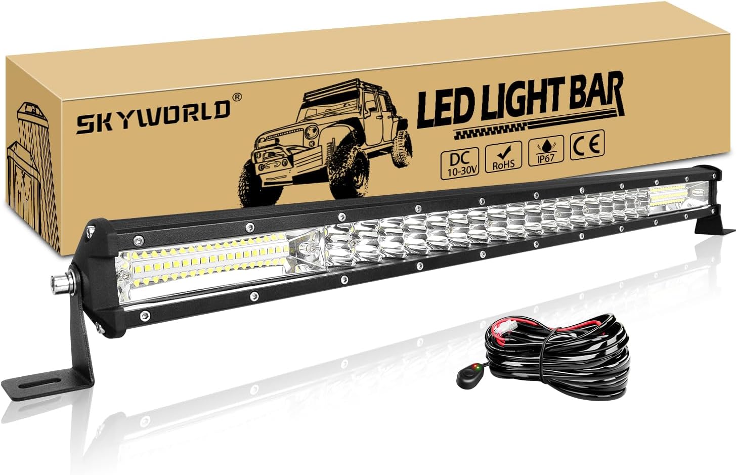 SKYWORLD 15Inch 108W Dual Row LED Work Light Bar 10800LM Spot Beam Fog Lights 6000K Offroad Driving Lamp for Trucks Car ATV SUV 4X4 4WD with Off Road Wiring Harness LED Bar