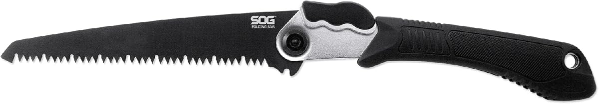 Folding Camping Saw 8.25" Black Powder Coated Blade Soft Grip TRP Handle Black