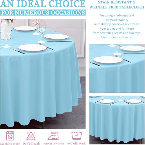Miniatura 260 de Paquete de 8 manteles redondos blancos de 90 pulgadas, manteles redondos de poliéster lavables para mesa de tela decorativa resistente a