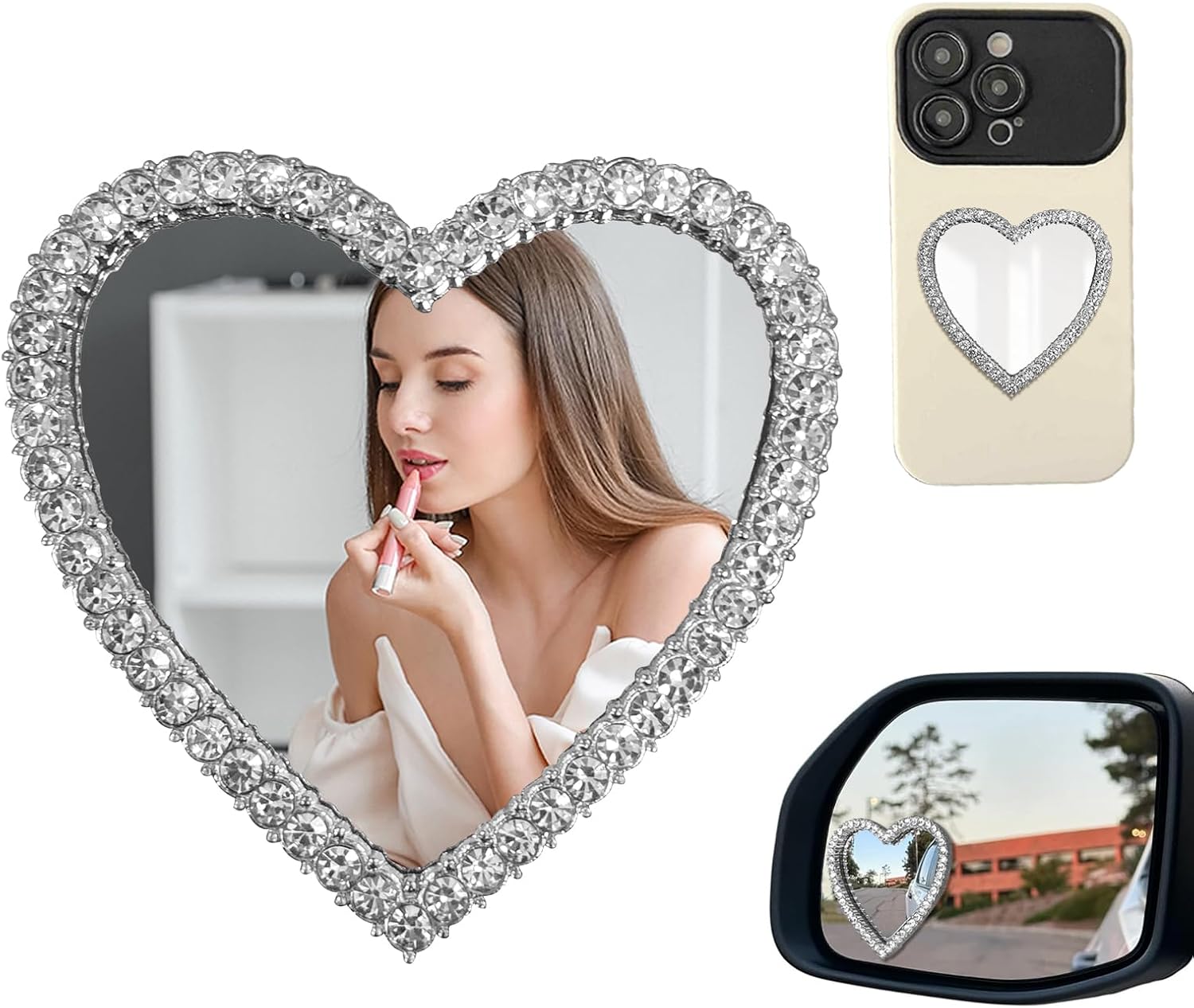 Heart-shaped Bling Decal Phone Back Adhesive Charm Sticker Make up with Zircon for Smartphone Case Back Accessories Mobile Phone Stick-On Charms