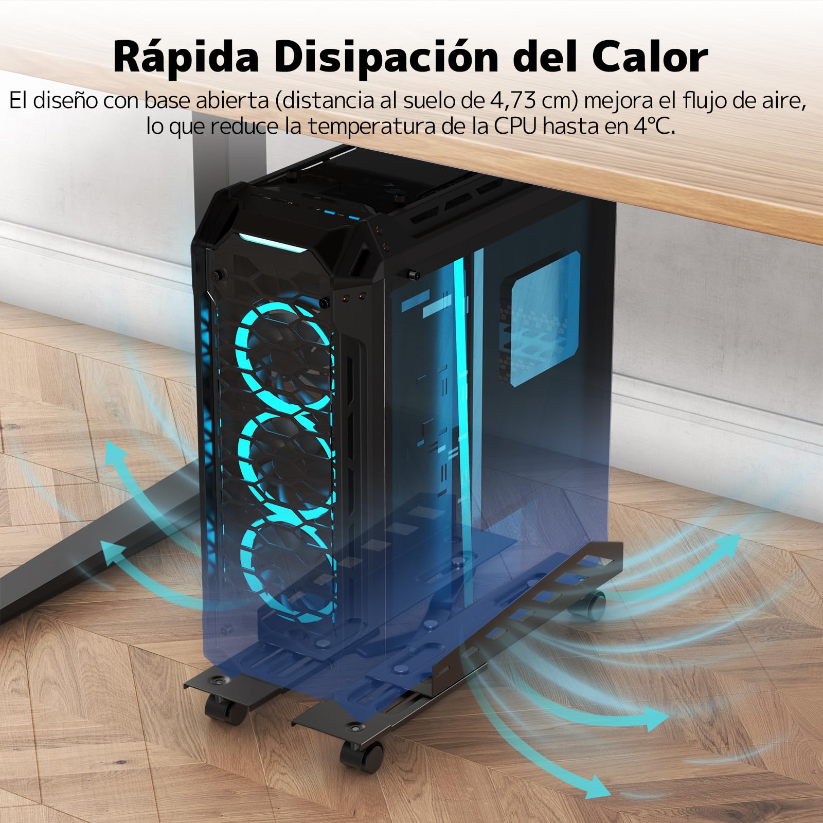 PUTORSEN Soporte para PC con Ruedas, Soporte para Torre de PC, Soporte móvil para CPU, Soporte Universal para CPU con Ancho y Largo Ajustables - Negro