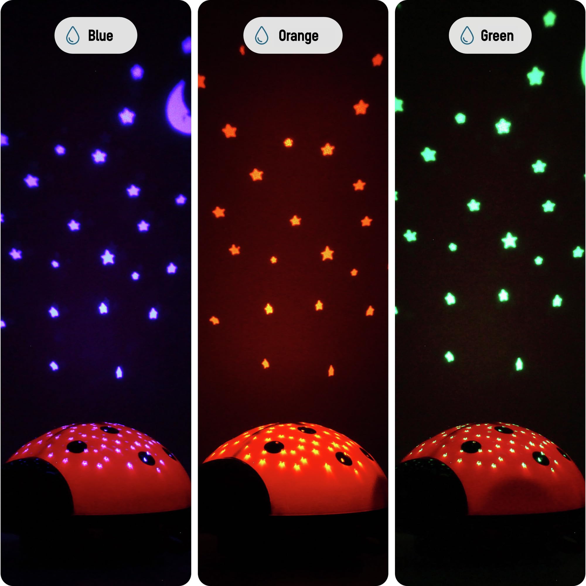 ANSMANN Luce LED coccinella con proiettore - Lampada notturna per bambini con cambio colori proiezione cielo stellato - Lucina bimbi Sensore Touch