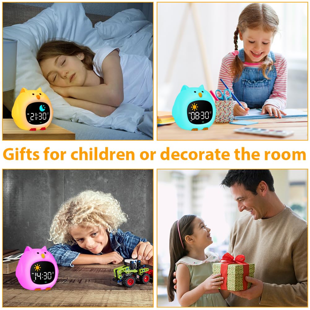 HOTUT Sveglia Bambini, Sveglia Digitale per Bambini, Sveglie da comodino con Luce Notturna Funzione Snooze Timer, 8 Colori Dimmerabile Lampada Notturna Ricaricabile, 6 Suonerie&Colori 8 Musica, Orso