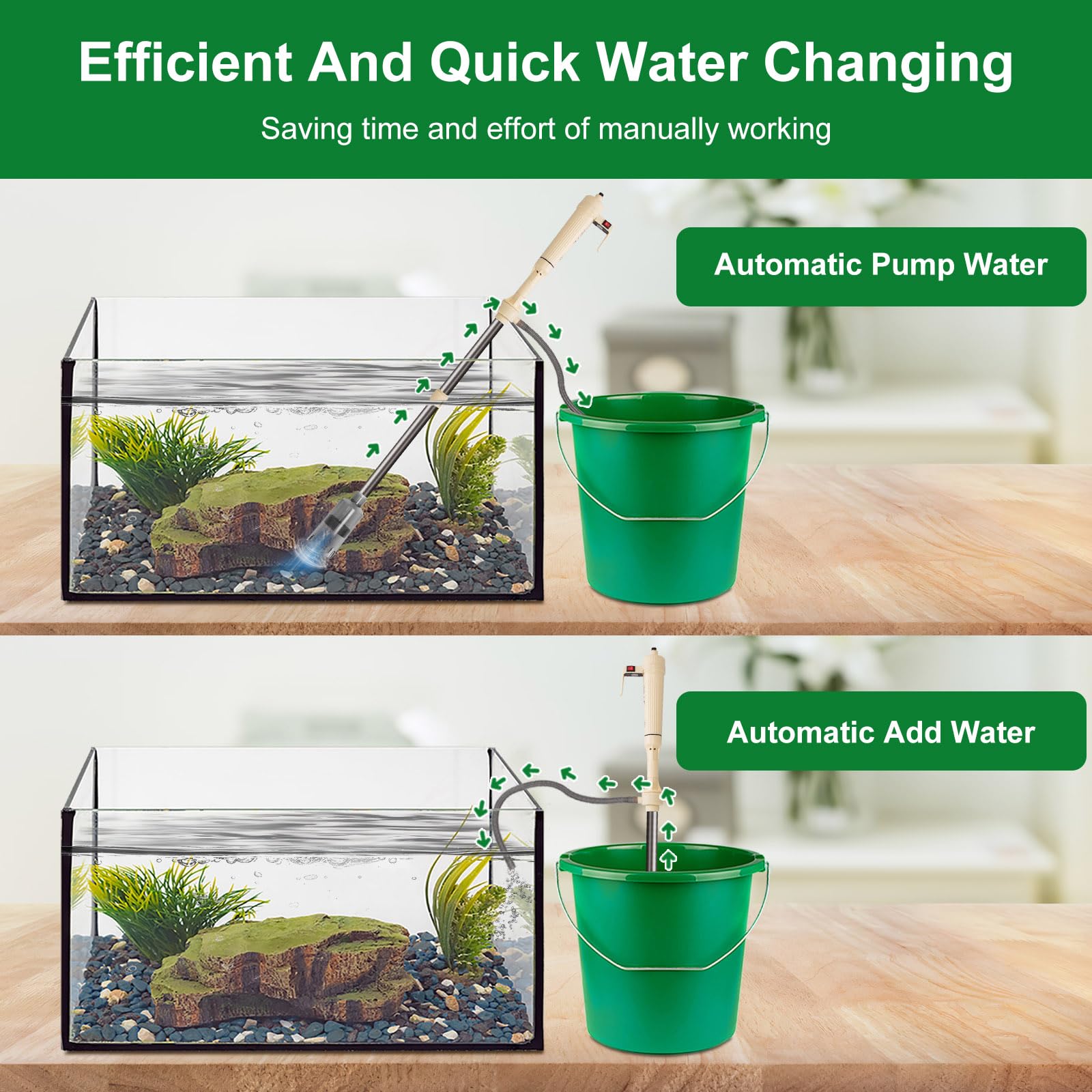 Kit de limpieza de grava para acuario, herramientas eléctricas de limpieza de peceras con succión fuerte, aspiradora automática multifunción para lavar arena, cambio de agua (longitud