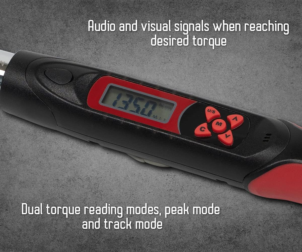 Tapha Tools Adjustable Digital Torque Wrench 19.9 to 99.5 ft-lbs (27-135 N-m) Torque Range, 5-27 mm Adjustable Jaw, LED and Buzzer Notification, Preset Memory, ISO 6789, Calibrated (DKA08N-T135CN)