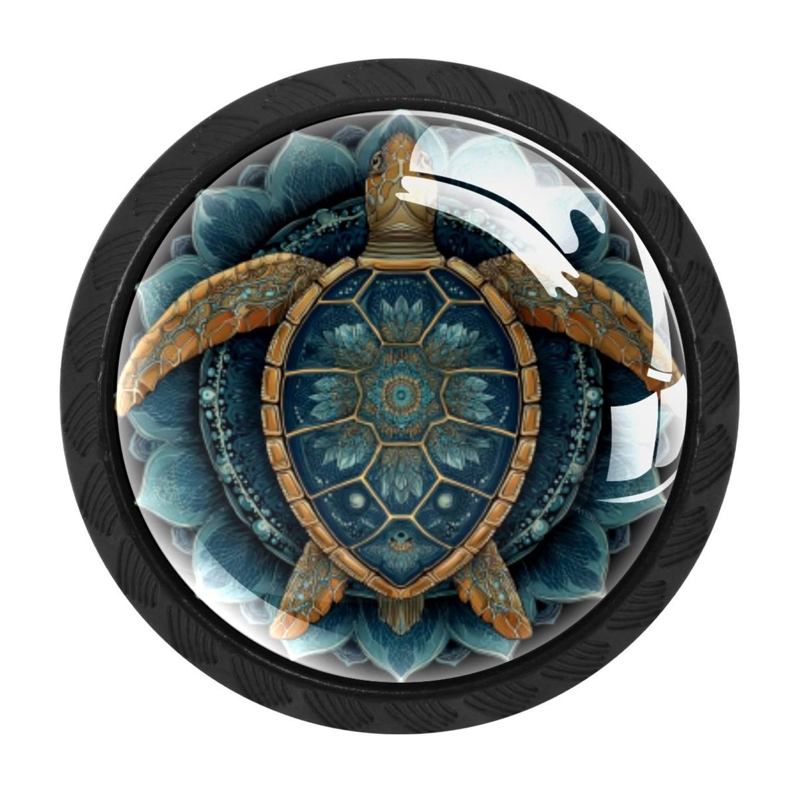 CHENZZZZ 4 Pieces Kitchen Cabinet Knobs Sea Turtle Mandala (2) Drawer Knobs Dresser Knobs Drawer Pulls Door Knobs Dresser Drawer Handles Knobs for Dresser Drawers