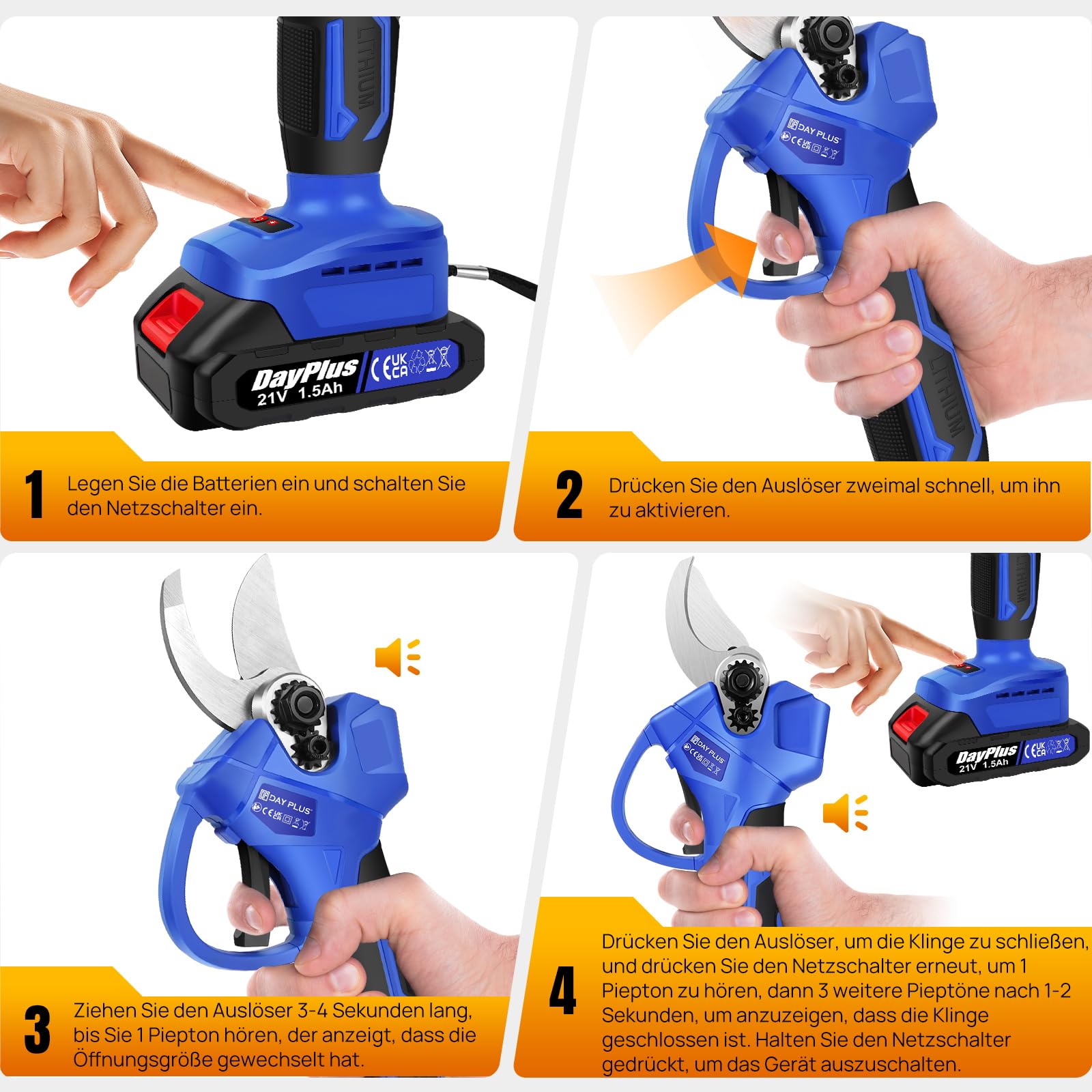 Tijeras de podar eléctricas – Tijeras de podar con batería con 2 baterías de iones de litio y bolsa de transporte, 28 mm de diámetro de corte, ideal para jardineros