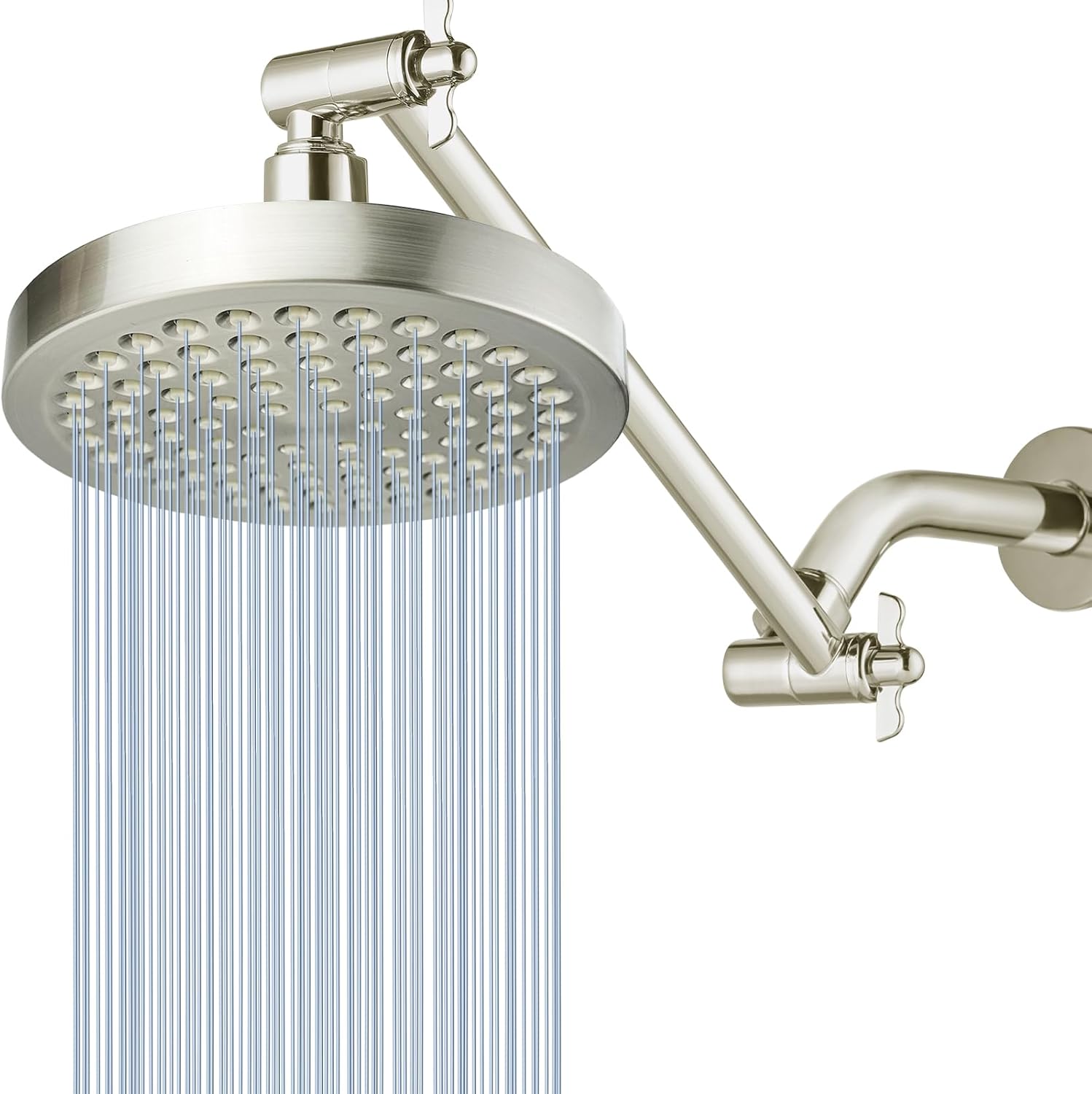 High Pressure Rain Shower Head with 11'' Extension Arm - High Flow Rainfall Showerhead - Luxury Modern Look - Pressure Boosting (Round, Brushed Nickel)