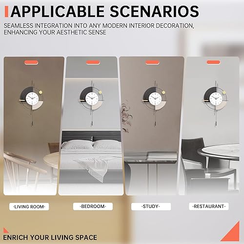 Miniatura 8 de Reloj de pared con péndulo, cuarzo de calidad silenciosa, funciona con pilas, reloj de pared grande para sala de estar, cocina, hogar, baño,