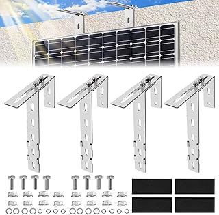 4 Stück Solar Balkonkraftwerk Halterung Balkon Haken Set, Verstellbare Balkonhalterung für Solarmodule, Solarpanel Halterung Kein Bohren Erforderlich für Solarmodul Runde Eckig Balkongelände
