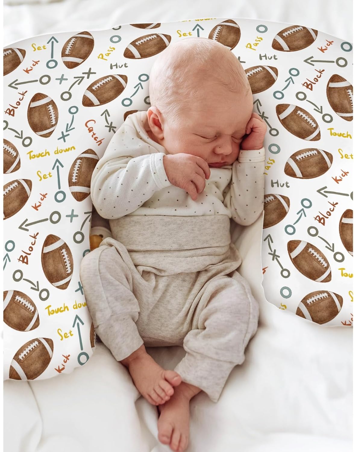Neutral American Football Baby Nursing Pillow Covers for Boy Girl Cute Football Game Day Nursery Pillowcase for Breastfeeding Pillows Boys Neutral Sports Fan Soft Stretchy Slipcovers for Newborn