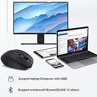 Vista 7 de Ratón inalámbrico recargable Bluetooth silencioso para portátil, iPad, MacBook, PC, Surface Pro, Lenovo, tableta Samsung, diseño ergonómico (negro)
