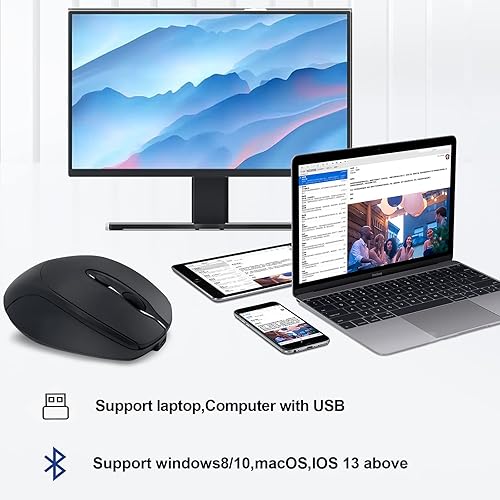 Miniatura 7 de Ratón inalámbrico recargable Bluetooth silencioso para portátil, iPad, MacBook, PC, Surface Pro, Lenovo, tableta Samsung, diseño ergonómico (negro)