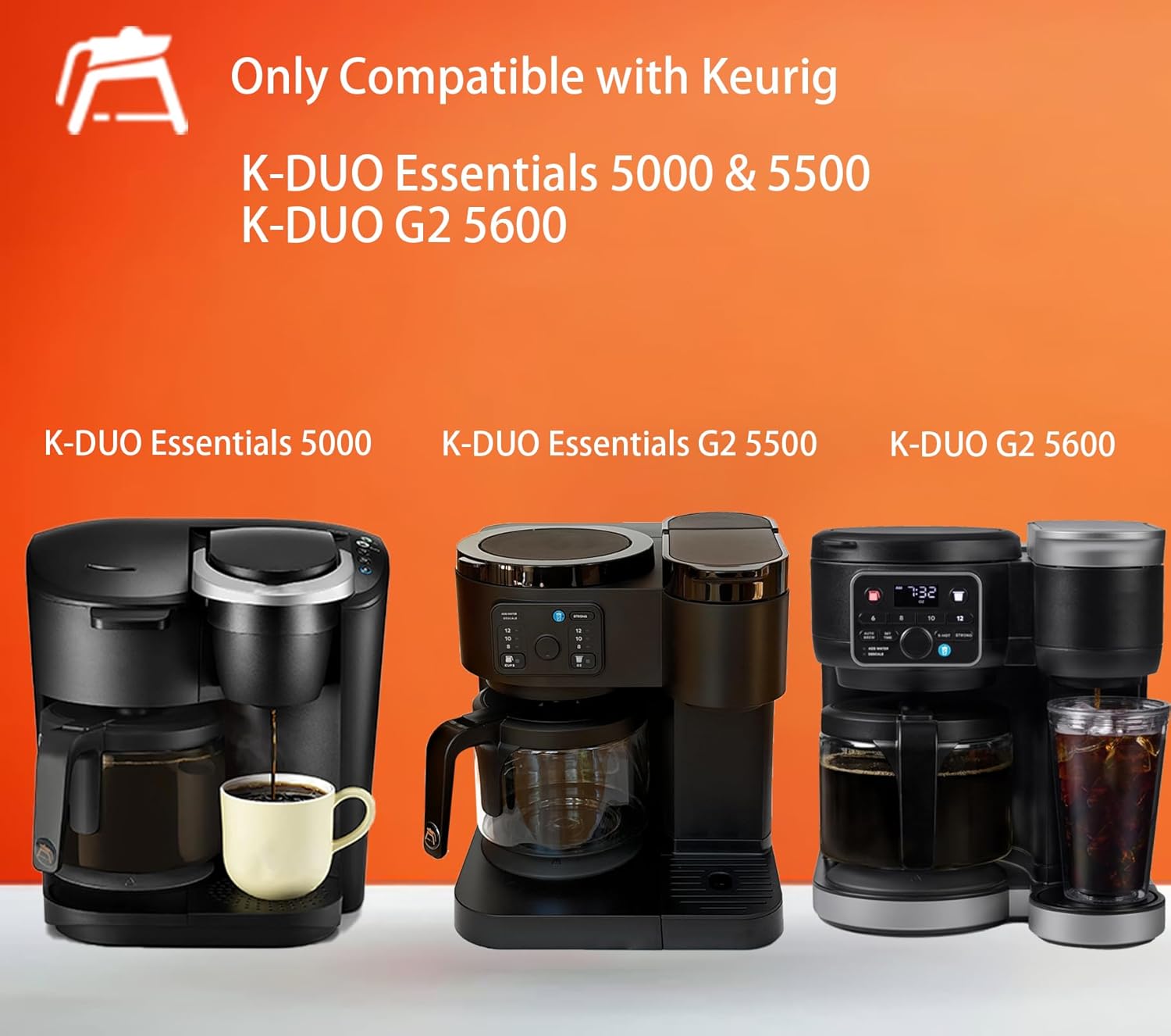 12- Cup Glass Coffee Pot Replacement Compatible for KEURIG K-DUO Essentials 12 Cups Coffee Machine 5000 &5500 and K-DUO G2 K5600 (NOT Compatible with K-Duo 5100 Model) Black Handle
